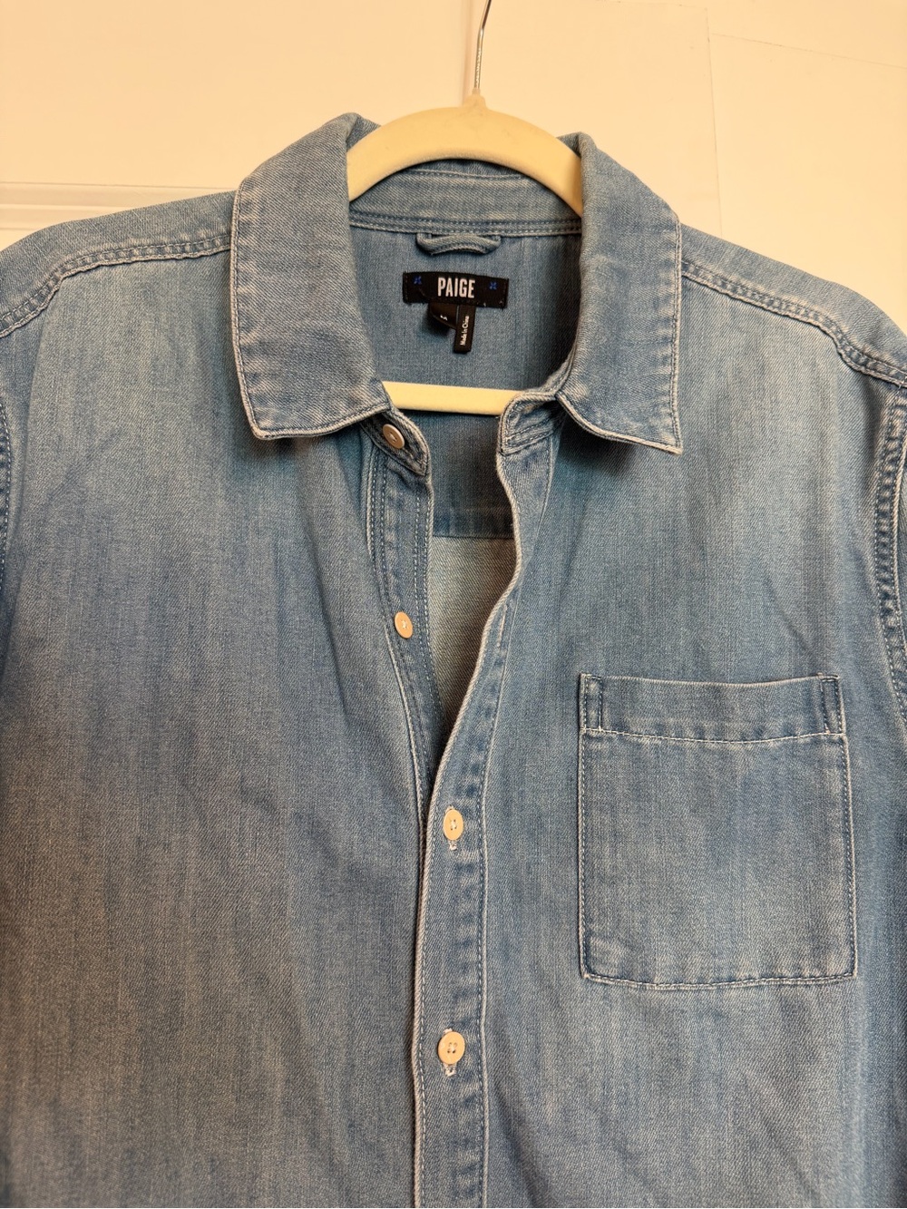 PAIGE Willow Blue Denim Chambray Button Down Shirt Size M